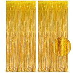 Gold Fringe Curtain Tinsel Backdrop - GREATRIL Foil Fringe Curtain Party Decor Streamers for New Years Eve 2024 Birthday Christmas Graduation Theme Thanksgiving Party Decorations Pack of 2