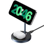 UGREEN MagFlow Wireless Charger, 2-in-1 Qi MagSafe Charging Stand, with 1M USB-C Cable for iPhone 16/15/14/13/12 Series and AirPods Series (No AC Adapter)