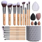 BS-MALL Makeup Brushes Bamboo Premium Synthetic Foundation Powder Concealers Eye Shadows 18 Pcs Brush Set with 5 sponge & Holder Sponge Case