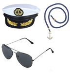 Beelittle Yacht Captain Hat Costume Accessories Set Sailor Hat with Captain Prop & Aviator Sunglasses (C)