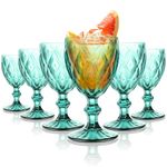 Set of 6 Colored Wine Glass Goblet, 8oz Vintage Wine Glasses Crystal Glass Cups, 240ml Unique Embossed Pattern Clear Glasses Water Goblets, Non-Slip Wine Goblets Cold Drinks for Party (Sky Blue)