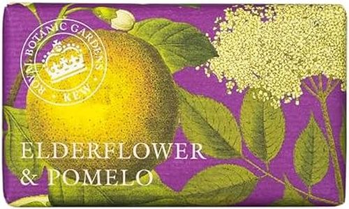 The English Soap Company Royal Botanical Gardens Kew Wrapped Soap Bar, Elderflower Shea Butter Soap Bar, Moisturising Soap Bar for Face and Body, Elderflower and Pomelo Scent 240g