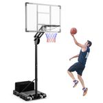 GYMAX Basketball Hoop Outdoor, 4.9-10 FT Quick Adjustable Basketball Hoop with Shatterproof Backboard, Fillable Base & Weight Bag, Basketball Goal for Kids Teens Adults