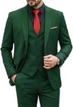 MY'S Men's 3 Piece Slim Fit Suit Set, One Button Solid Jacket Vest Pants with Tie Deep Green Small