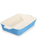 MALACASA Series Bake, 3000ML Ceramic Baking Dish Casserole Dish for Oven, Large Rectangular Bakeware,Porcelain Lasagna Pans with Handles Blue