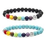 MINGZE 8MM Natural Stone Bracelet, Healing Crystal Bracelet Set Bracelets Bracelet for Yoga Meditation Anxiety, For Men Women Couple Anniversary Mother Gift (2 Pieces Tree Of Life)