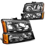 DNA Motoring HL-OH-CS03-4P-BK-AM Black Amber Headlights Compatible with 2003-2006 Silverado Avalanche