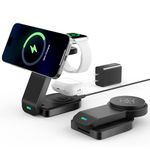 3 in 1 Magnetic Wireless Charger Compatible with Apple,Foldable Mag-Safe Charging Station Stand for iPhone 16/15/14/13/12,Apple Watch Series 10/Ultra 2/9/8/7/6/5/4/SE/SE 2,Air-Pods 4/3/Pro/2(Black)