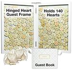 Wedding Guest Drop Top Frame Wedding Guest Book Alternative with 140 Blank Wooden Hearts, a Traditional Guest Book, Picture Frame. Hinged for Easy Tabletop Display (Solid White)