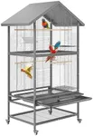 GarveeHome 65.7 Inch Large Double BridCage with Wheels, 4 Perches, 4 Feed Bowls, Storage Shelves for Parakeet Conure, Cockatoo, Black (Gray Hammertone)