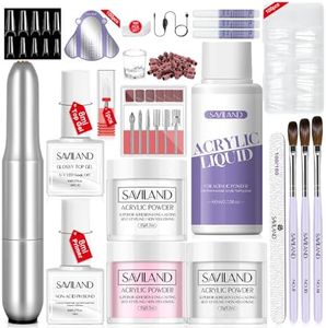 SAVILAND Essentials Acrylic Nail Kit with Drill: 15g White Pink Clear Acrylic Powder and Liquid, 100 Nail Forms, Brushes, Primer, Top Gel, Extension Tools Kit for Beginners Home DIY & Salon Use