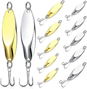 30 Pieces Fishing Spoons Lures, Treble Hooks Fishing Spoons Hard Metal Spoon Lures Spoons Gold Silver for Huge Distance Cast Saltwater Freshwater Fishing in 1/5 oz 1/4 oz 3/8 oz 1/2 oz 3/4 oz