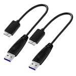 Storite 2 Pack 20cm USB 3.0 Cable A to Micro B high Speed Upto 5 Gbps Data Transfer Cable for Portable External Hard Drive - Black