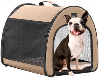 Petsfit Dog Travel Crate, Arch Design, Escape Proof & Chewproof, Padded Dog Crates Outdoor/Indoor Use, Mesh Soft Sided Dog Crate 67cm Lx50cm Wx50cm H, Khaki