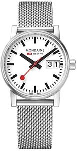 Mondaine evo2 30mm sapphire Big Date Watch with St. Steel brushed Case white Dial and mesh bracelet Strap MSE.30210.SM