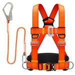 Safety Harness Kits with Lanyard, Safety Fall Arrest Protection Harness, Adjustable Waist Belt with Thickened Lumbar Support, Load-Bearing 100KG,for Aerial Work,Climbing,Men (Big Buckle 1.6m)