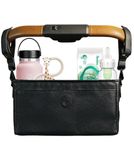 Universal Baby Stroller Organizer with Cup Holder- Leather Stroller Caddy with Cup Holder, 4 Built-In Pockets, & Shoulder Strap, Stroller Bag Organizer fits Mockingbird, UppaBaby, Nuna, BOB, and More