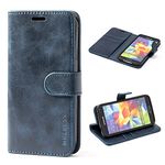 Mulbess Phone Case for Samsung Galaxy S5 / S5 Neo - Flip Wallet Cover - Magnetic Protective Leather Case with Credit Card Slot - Dark Blue