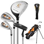 GYMAX Complete Golf Club Set for Kids/Children Right Hand, Includes #3 Fairway Wood & #7 & #9 Irons, Putter, Foamed Head Cover, Portable Youth Golf Club Set (for Age 11-13, Yellow)