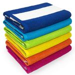 Cabana Beach and Pool Towel 6 Pack - 30in x 60in Soft and Absorbent Terry Loop (Royal, Turquoise, Green, Yellow, Orange, Pink)