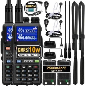 BAOFENG UV-5RM 10W Ham Handheld Radio Long Range with Tactical Antenna, Portable Two Way Walkie Talkies for Adults 5RM Multi-Band Radio with Air Duct Earpiece & 2500mAh Type-C Battery, 2 Pack
