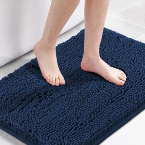 Smarcute Bath Mat - 61cm x 91cm Non Slip Bathroom Mat Water Absorber Luxury Chenille Bath Rug Mat Extra Soft Microfiber Shaggy Rugs Bath Mat Fast Drying Washable, Navy