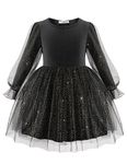 Arshiner Toddler Girls Dresses Long Sleeve Sequin Tulle Dress Formal Princess Party Tutu Dress Black 3t Dress