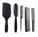 E-DUNIA® 5 PCS Of Hair Stylists Professional Best Combo of Black Paddle Hair Brush with Soft Nylon Bristles[1]+Rat Tail comb[1]+Round Comb[1]+Simple Normal Brush[1]+Dressing Comb[1] for women and men