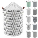 Vinsani 19.7” Freestanding Laundry Basket Storage Sorter with Drawstring Lid, Collapsible Thick Canvas Hamper Basket For Clothes, Toys, Blankets, Towels & other Bathroom and Bedroom Use – Triangle