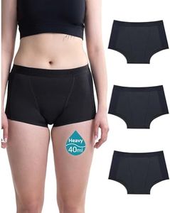 Neione Periodenunterschwäsche Starke Blutung Fasst 4 Tampons Unterhosen Damen Baumwolle Boxershort Hohe Taille Perioden Unterwäsche 3er Pack Schwarz L
