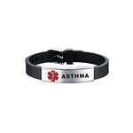 KunBead Jewelry ASTHMA Medical Alert Bracelets for Women Adjustable Stainless Steel Silicone Emergency Awareness Medical ID Bracelet