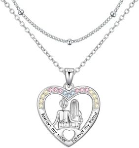 Lydreewam Hermana Collares en Capas Mujer Plata de Ley 925 Collares con Colgante de Corazón, Grabado Always My Sister Forever My Friend Ajustable Collares para Cumpleaños Amistad