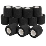 12 Pack Self Adhesive Bandage Wrap, Cohesive Tape, Black, 4.5 Metres x 5 cm Each