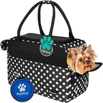 PetAmi Airline Approved Dog Purse Carrier | Soft-Sided Pet Carrier for Small Dog, Cat, Puppy, Kitten | Portable Stylish Pet Travel Handbag | Ventilated Breathable Mesh, Sherpa Bed (Polka Dot Black)