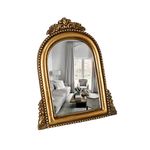 OIGUMR Gold Ornate Baroque Mirror Vanity Desk Table Mirror Arched Makeup Mirror Antique Mirror with Resin Frame 9.6X6.5 inch