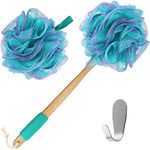 Loofah Back Scrubber –Bamboo Charcoal Fiber Infused Bath Sponge –Lufa Body Scrubber for Men & Women – Includes1 Wooden Handle Sponge,1 Luffa Pouf and 1 Hook to Hang Loofah and other Stuff -Green