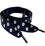 155cm/61” Black Polka Dot Satin Ribbon Flat Shoe Laces/Trainer Laces Shoelaces suitable for Crystalled Converse, Nike, Pumas Trainers Black Womens to Fit UK Size 5 to 8