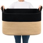 Goodpick Woven Basket for Storage 65L, Blanket Basket for Living Room Home Décor ,Rectangle Rope Laundry Basket with Handles Large Toy Storage Basket for Baby, Kids, 21.6" x 14.9" x 11.8"