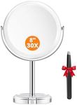 Auxmir 30X Magnifying Mirror with Tweezers, 8'' Double Sided 30X/1X Magnifying Makeup Mirror with Stand, 360° Rotation Bathroom Vanity Mirrors for Shaving, Dressing Table, Desktop, Bedroom