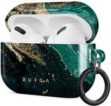 Burga Airpod Hardcase Compatible with Apple Airpods PRO 2019 Charging Case, Emerald Green Jade Stone High Fashion Luxury Gold Glitter Marble Cute Case for Girls, Protective Hard Plastic Case Cover
