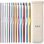 H&S Crochet Hooks Set Aluminium 14pcs Needles with Pouch Case 2mm to 10mm - Crochet Hook Set - Crochet Needles Set Beginners - Metal Crotchet Hooks - Crochet Needles for Beginners