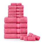 Luxury Bath Towels Set - 12 Piece Set, 100% CottonBathroom Towels, Zero Twist, Shower Towels, Extra Absorbent Bath Towel, Super Soft, 4 Bath Towels, 4 Hand Towels, 4 Wash Cloths - Fuchsia