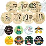 Baby Monthly Milestone Cards, KAMHBE 7 Pcs Wooden Baby Milestone Cards with 8 Pcs Festival Milestone Stickers Double Printed Baby First Year Growth Photo Props Baby Shower Gifts