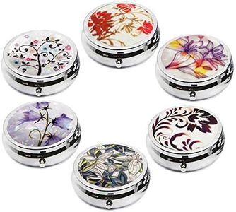 6Pcs Elegant Pill Box Case, Creatiee-Pro Portable Medicine Tablet Vitamin Holder Organizer with 3 Component for Purse Pocket Travel Gift - Practical & Fashionable(6 Patterns, 1.6 Inches)