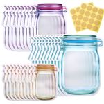 KESTAR 30 Pcs Spice storage Bags, Mason Jar Zipper Bags, Reusable Food Saver Storage Bags Snacks Zipper Sealed Bags Fresh Bags Spice Pouches