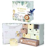 Beeveer Baby Keepsake Box Newborn Memory Organizer with 9 Labeled Compartments Baby's First Keepsake Book Keepsake Gift Box for Pregnancy Gender Neutral Baby Shower New Baby Maternity (Jungle Animal)