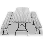 3 Pieces Picnic Table and Bench Fitted Tablecloth Cover Picnic Table Cover with Bench Covers for Picnics Indoor and Outdoor Dining (Gray Moroccan pattern)