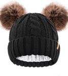 FURTALK Toddler Girls Boys Winter Hat Kids Pom Pom Beanie Hats Baby Faux Fur Pom Beanies Warm Soft Toddler Hats Black