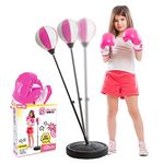 Whoobli Punching Bag for Kids Incl Boxing Gloves | 3-10 Years Old Adjustable Kids Punching Bag with Stand | Boxing Bag Set Toy for Boys & Girls (White Pink) : New 2023