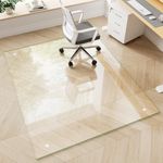FlyEcho Glass Chair Mat 48" x 60" Heavy Duty Tempered Glass Mat, Office Glass Floor Mat with Polished Edge and Round Corner for Smooth Glide, Carpet Hardwood Floor Protector